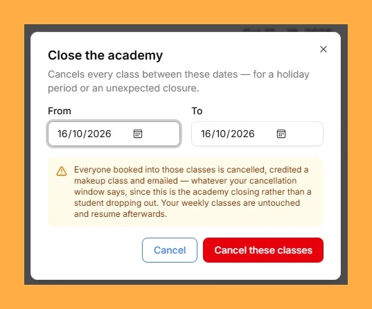 Academy Booking screenshot